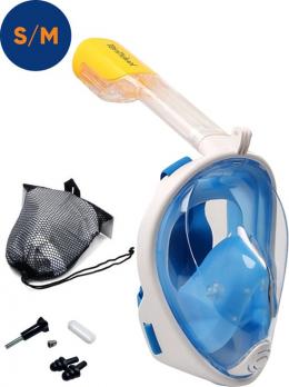TenTravel Blaues Schnorchelset S/M für Kinder und Erwachsene - Schnorchelmaske mit Kamerahalterung - Anti-Fog-Tauchbrille - Tauchmaske - Schnorchel