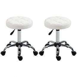 Vinsetto Rollhocker H&ouml;henverstellbarer Arbeitshocker, Drehbarer Salon Hocker f&uuml;r B&uuml;ro Massage Kunstleder Wei&szlig; Ø35,5 x 51-67 cm
