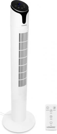 VONROC Luxe Ventilator - Turmventilator - H&ouml;he 110 cm - Inkl. Fernbedienung - 3 Geschwindigkeiten - Swing-Funktion - 15-Stunden-Timer - wei&szlig;
