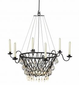 waldi Leuchten Kristallkorb Kronleuchter - schwarz - ø 75 cm - Höhe 24 cm