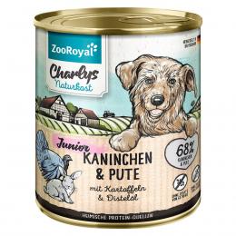 ZooRoyal Charlys Naturkost Junior Kaninchen & Pute mit Kartoffeln & Distel&ouml;l 12x800g