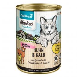 ZooRoyal Minkas Naturkost Kitten Huhn & Kalb verfeinert mit Cranberries & Leinöl 6x400g